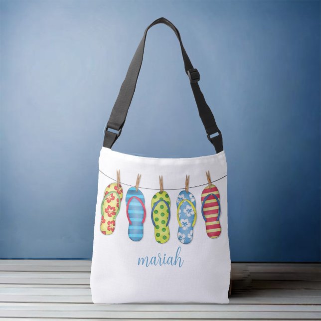 Sac Ajustable Plage colorée tendance personnalisée (Whimsical tote bag with colorful flip flops)