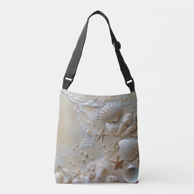 Sac Ajustable Plage Seashells Perles blanches Starfish (Devant)
