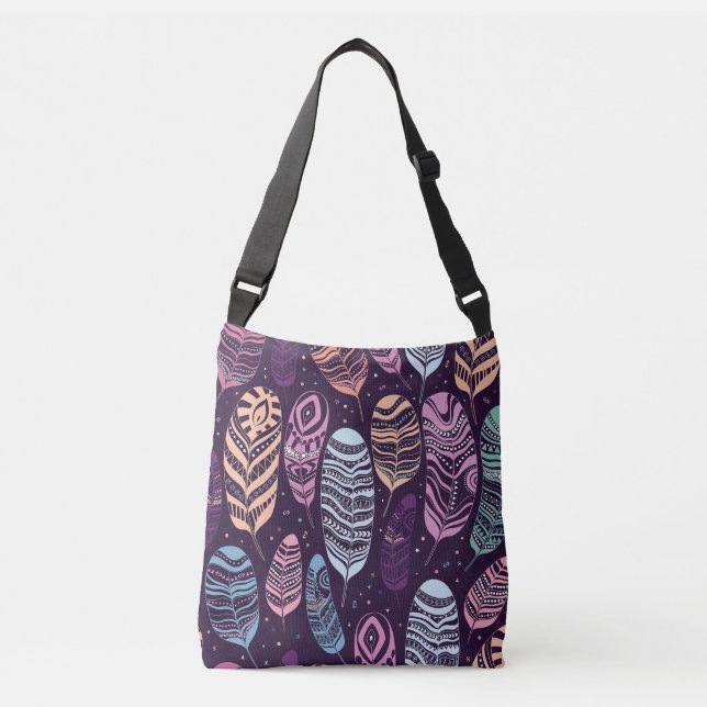 Sac Ajustable Plumes ethniques : motif noir et blanc (Devant)