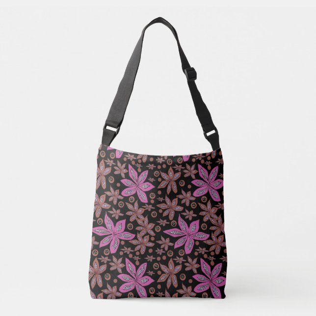 Sac Ajustable Pods floraux Brown & Fuchsia sur Black Fourre-tout (Devant)