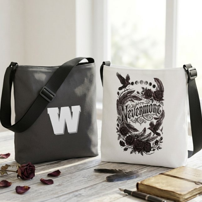 Sac Ajustable Poème Gothique Corbeau Littéraire Romantique Sombr (Gothic raven literary dark romantic crossbody bag)