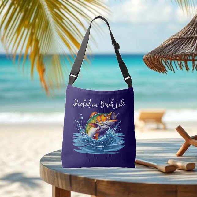 Sac Ajustable Poisson sur la plage (Hooked on Beach Life Fish jumping out of the water Fisherman Core Summer Tote )