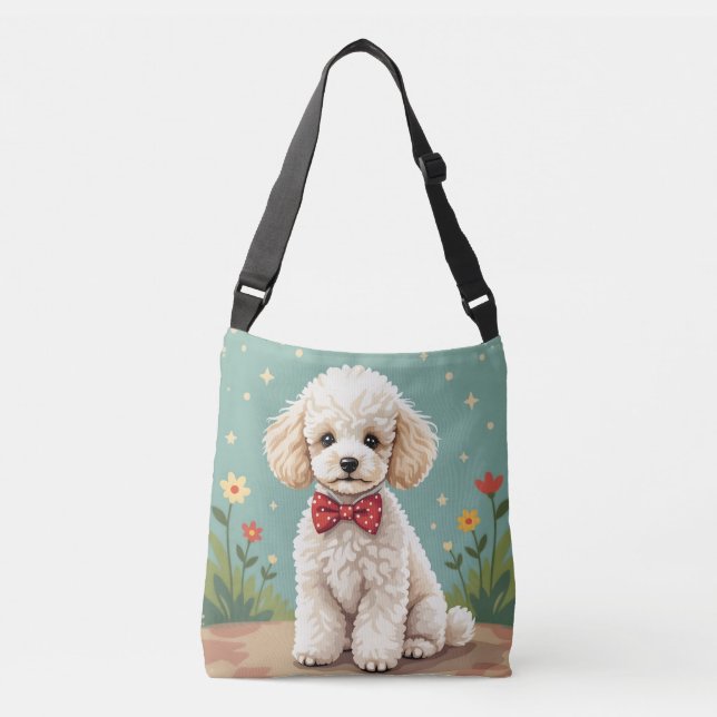 Sac Ajustable Poodle blanc adorable avec noeud papillon (Devant)