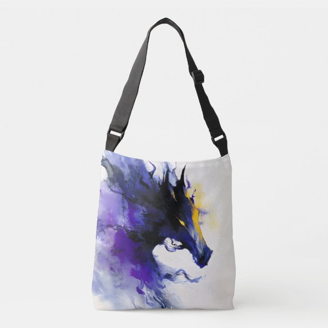 Sac Ajustable Portrait abstrait aquarelle cheval noir (Devant)