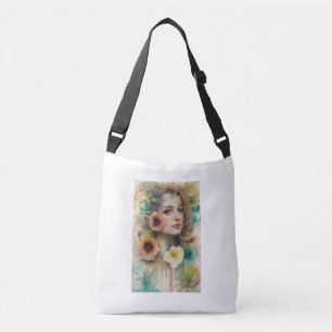 Sac Ajustable Portrait Abstrait de femme de fleurs