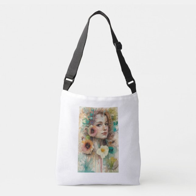 Sac Ajustable Portrait Abstrait de femme de fleurs (Devant)