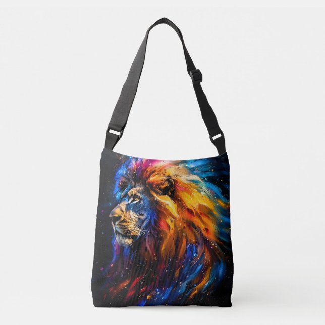 Sac Ajustable Portrait de lion abstrait de faune cosmique (Devant)