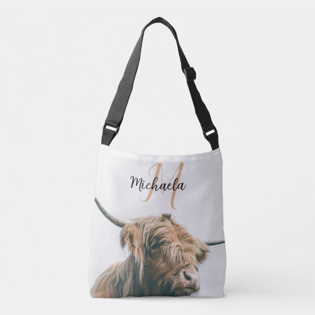 Sac Ajustable Portrait de vache Highland nom personnalisé monogr (Devant)