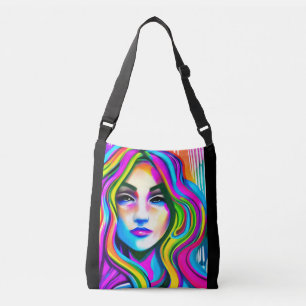 Sac Ajustable Portrait rétro d'une femme aux cheveux arc-en-ciel