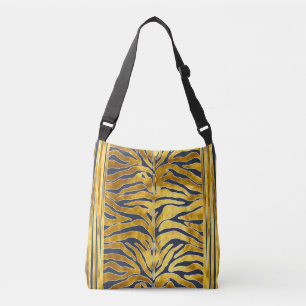 Sac Ajustable Poster de animal, rayures de tigre en or, bleu, bl