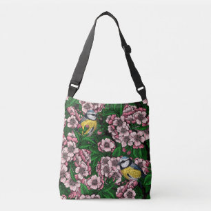 Sac Ajustable Rameaux bleus dans le cerisier en fleurs en vert