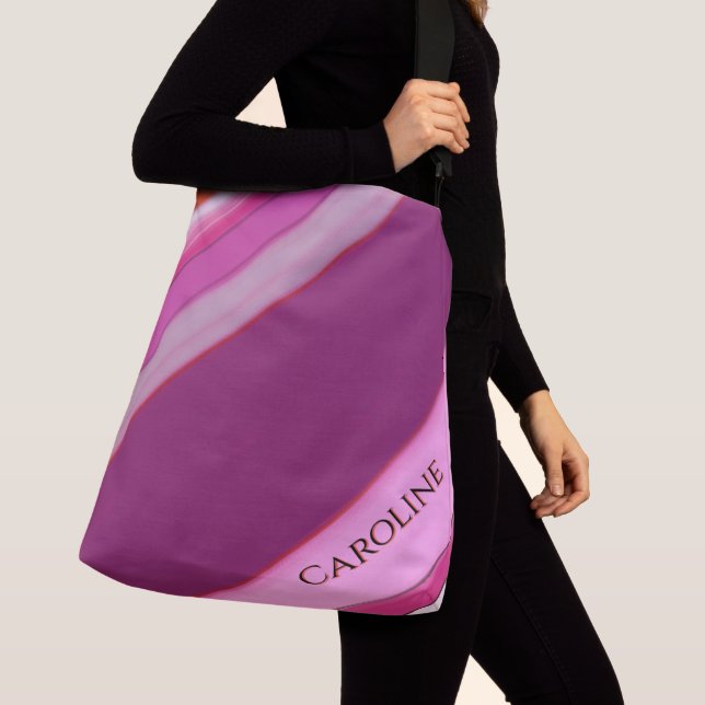 Sac Ajustable Rayures de prune rose Nom personnalisé  (De près)