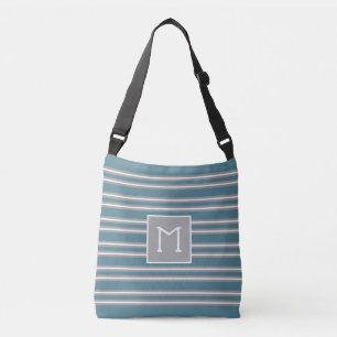 Sac Ajustable Rayures Turquoise Gris Monogramme Personnalisé