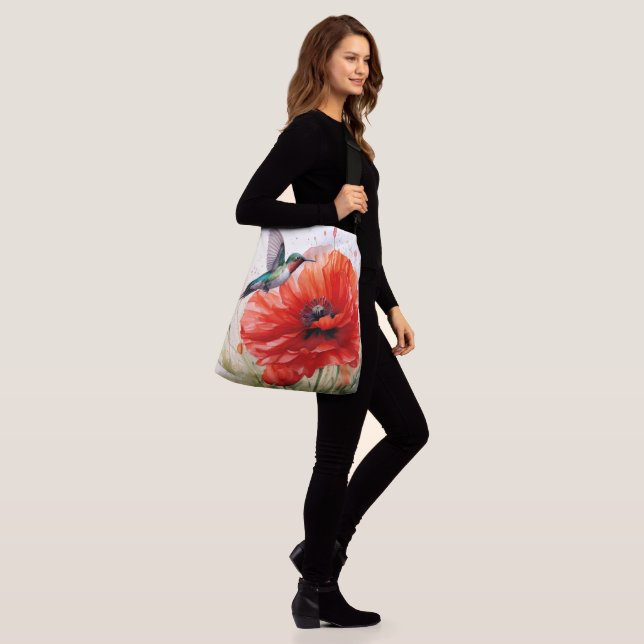 Sac Ajustable Red Poppy w/Hummingbird Joy, Peace, Love (Sur le modèle)
