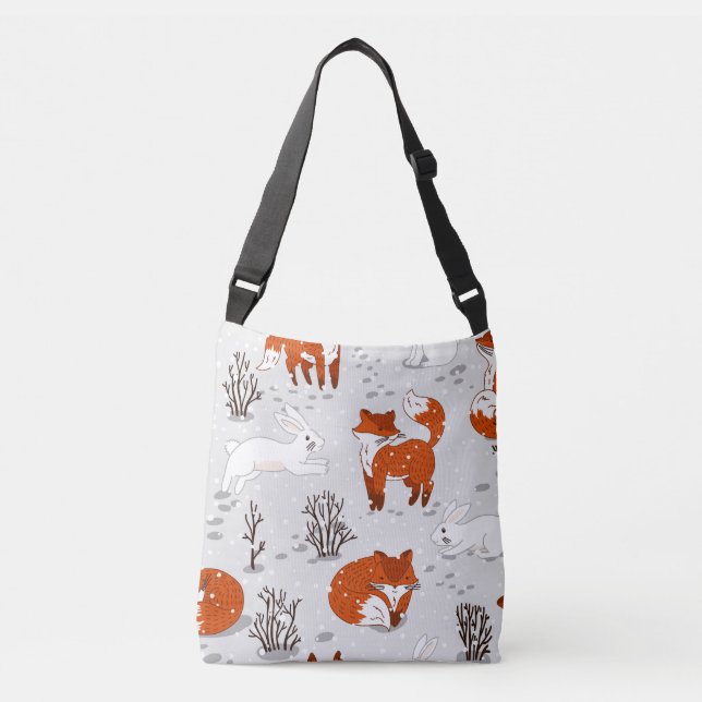 Sac Ajustable Renards d'hiver Bunny Motif sans couture (Devant)