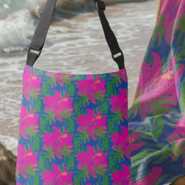 Sac Ajustable Rêves de forêt tropicale Hibiscus Vert Bleu Rose C (Great beach tote!)