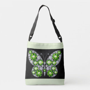 Sac Ajustable Rhinestone émeraude verte et papillon diamant