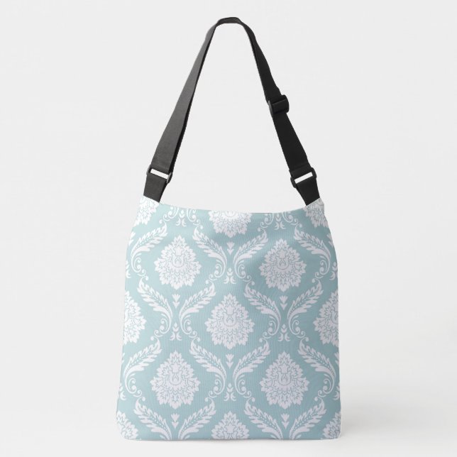 Sac Ajustable Rococo Damassé Grand Motif Blanc sur Bleu Canard (Devant)