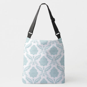 Sac Ajustable Rococo Damassé Grand Motif Bleu Canard sur Fond Bl