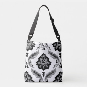 Sac Ajustable Rococo Damassé Grand Motif Gris Noir Blanc