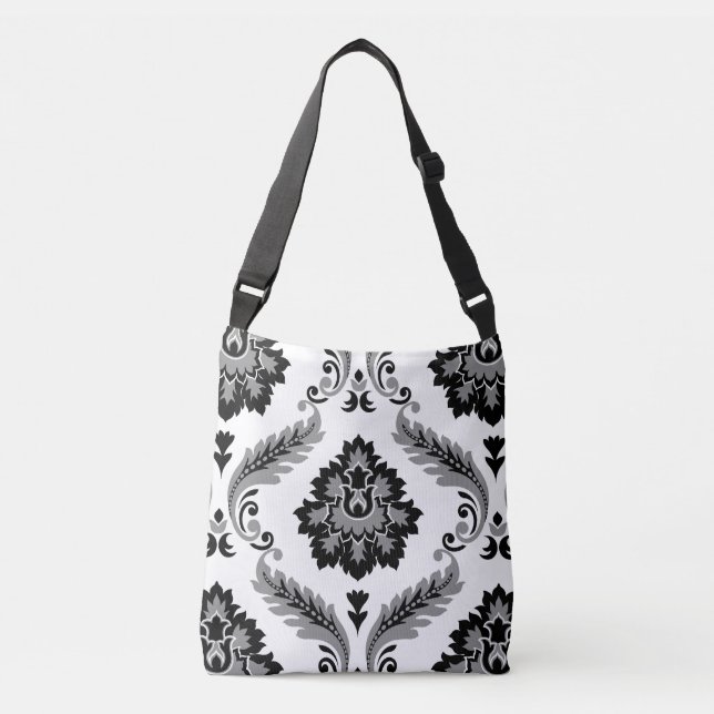 Sac Ajustable Rococo Damassé Grand Motif Gris Noir Blanc (Devant)