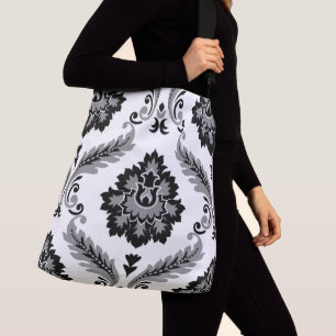 Sac Ajustable Rococo Damassé Grand Motif Gris Noir Blanc
