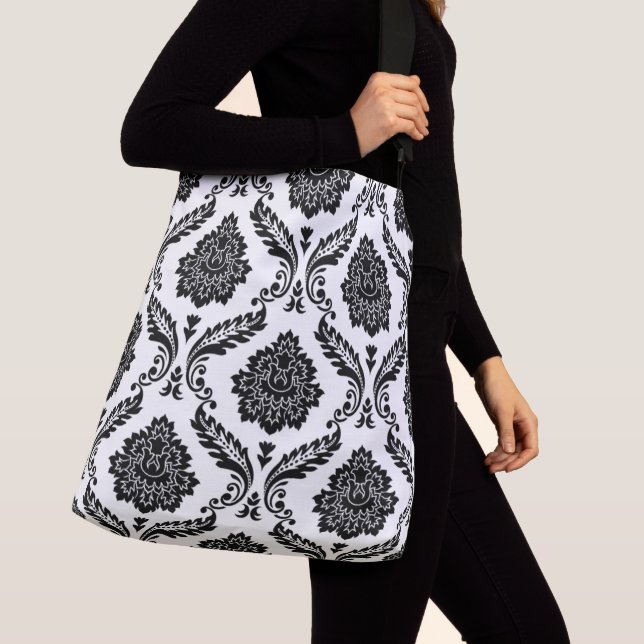 Sac Ajustable Rococo Damassé Grand Motif Noir sur Blanc (De près)