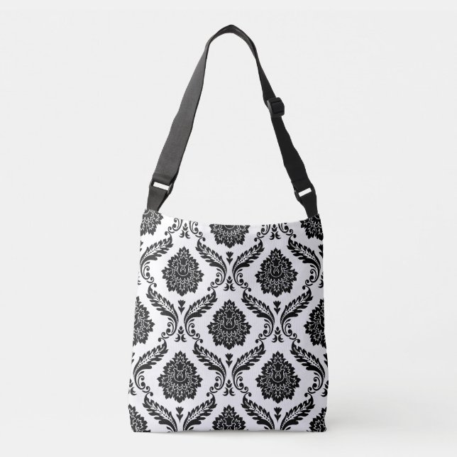 Sac Ajustable Rococo Damassé Grand Motif Noir sur Blanc (Devant)