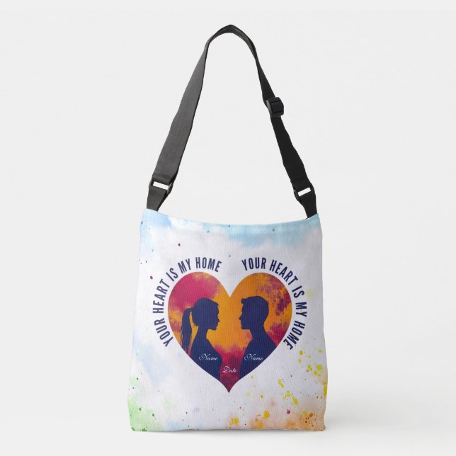 Sac Ajustable Romantic Couple Sunset Heart Watercolor Cross-Body (Devant)