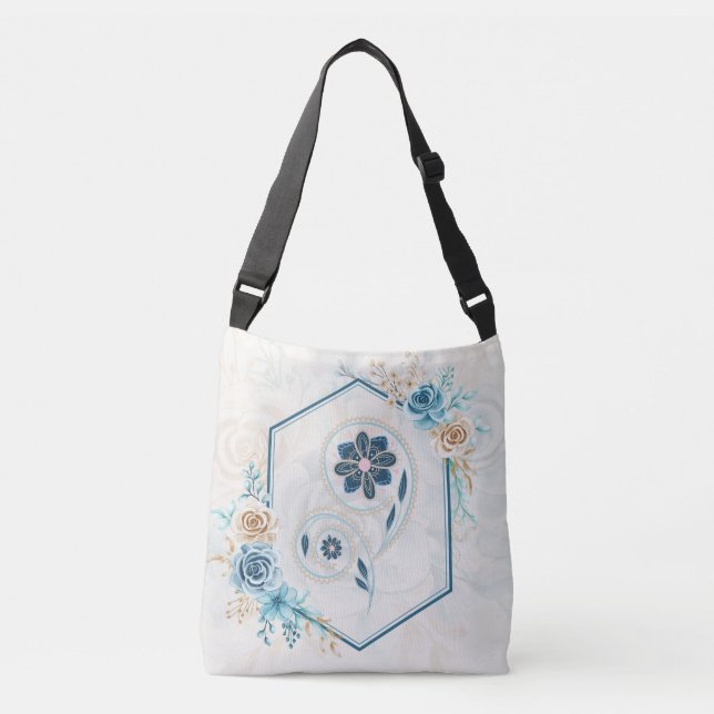 Sac Ajustable Rose botanique bleue élégante (Devant)