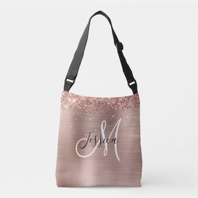 Sac Ajustable Rose Gold Pailleté Noir Blanc Monogrammé (Devant)