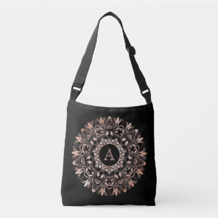 Sac Ajustable Rose or noir floral Mandala Monogramme