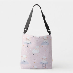 SAC AJUSTABLE ROSE PASTEL AVEC DES LAMBS BÉBÉ CUTES SUR LES NUAG