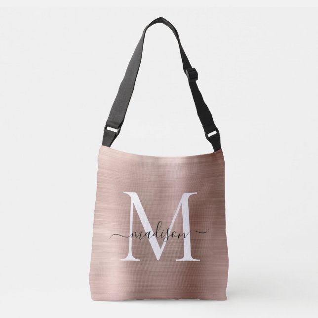 Sac Ajustable Rose Rose Or Monogramme Chic Brossé métal Script (Devant)