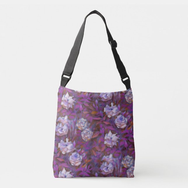 Sac Ajustable "Roses blanches, feuilles violets", belles fleurs (Devant)