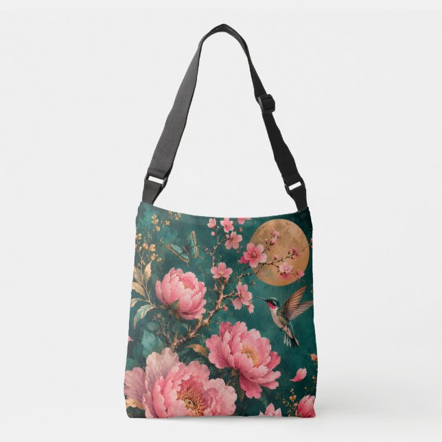 SAC AJUSTABLE ROSES DE JARDIN ÉMERAUDE DORÉ COLIBRI (Devant)