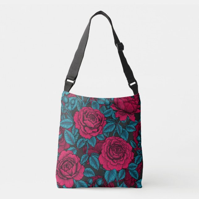 Sac Ajustable Roses en rouge et bleu (Devant)