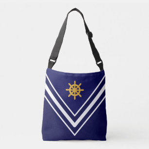 Sac Ajustable Roue de bateau dorée élégante sur fond bleu marine