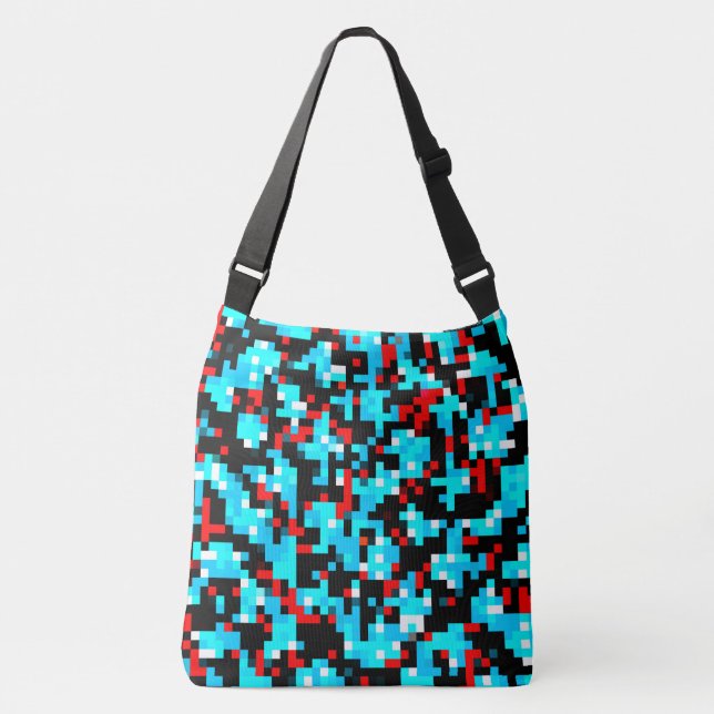Sac Ajustable Rouge Bleu Noir Blanc Pixel Motif Abstrait (Devant)