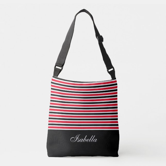 Sac Ajustable Rouge noir blanc rayures et calligraphie (Devant)