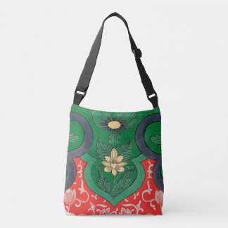 Sac Ajustable Rouge, Vert & Or Mystic Lotus Asiatique Abstrait