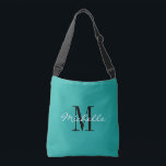Sac Ajustable Sacoche de carrosserie carrossable bleu turquoise<br><div class="desc">Aqua / Turquoise bleu personnalisé sac de carrosserie monogramme pour hommes et femmes. Design élégant monogrammed avec typographie de script pour nom personnalisé. Ajoutez votre propre lettre initiale personnalisée. Sacs de carrosserie cool pour les affaires, l'entreprise, les livres scolaires, le travail de papier, les fournitures de bureau, les accessoires sportifs...</div>
