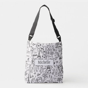 Sac Ajustable Scène de rue de Paris Dessin au trait noir et blan