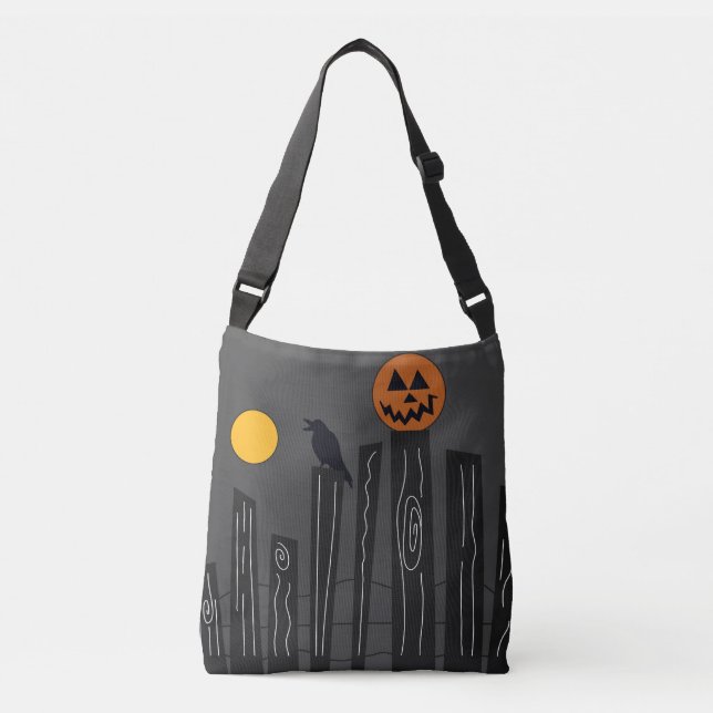 Sac Ajustable Scène d'Halloween avec citrouille, corneille et lu (Devant)
