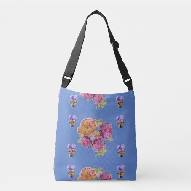 Sac Ajustable Shabal floral rose rose Crossbody Bag Bleu (Devant)