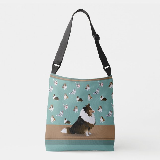 Sac Ajustable Shetland Sheepdog Tri-Sheltie, sur Vert & Brown (Devant)