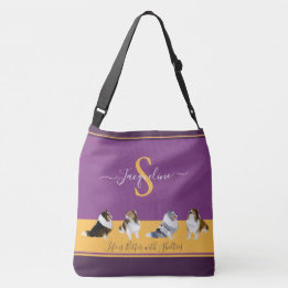 Sac Ajustable Shetland Sheepdogs, étagères, sur violet et jaune