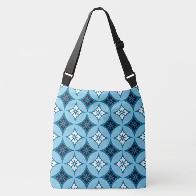 Sac Ajustable Shippo avec Motif Fleur, Bleu et Blanc (Devant)