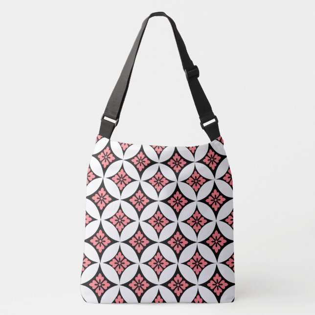 Sac Ajustable Shippo avec Motif Fleur, noir, blanc et rose (Devant)
