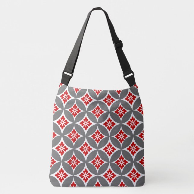 Sac Ajustable Shippo avec Motif Fleur, Rouge, Blanc et Gris (Devant)